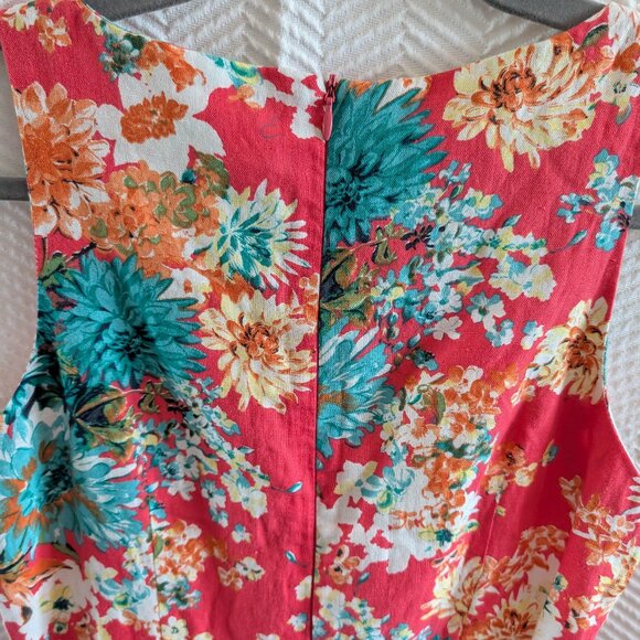 NWT Linen Floral Sheath Dress Pockets Coral & Teal Size 38, Size 6 Summer - Picture 8 of 13